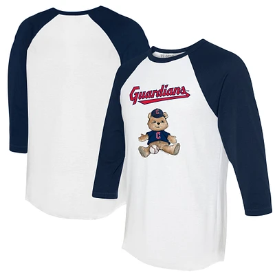 Women's Tiny Turnip White/Navy Cleveland Guardians Teddy Boy 3/4-Sleeve Raglan T-Shirt