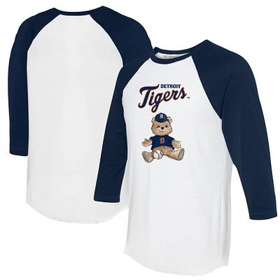Women's Tiny Turnip White/Navy Detroit Tigers Teddy Boy 3/4-Sleeve Raglan T-Shirt