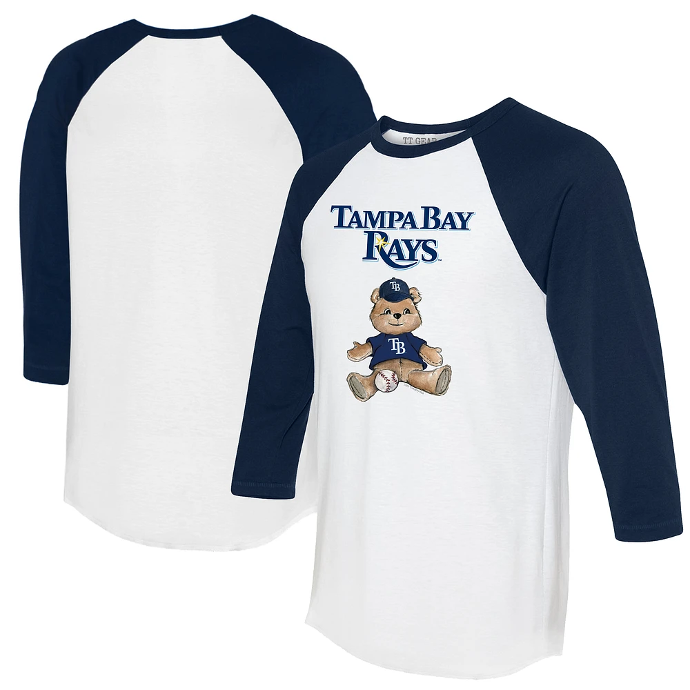 Women's Tiny Turnip White/Navy Tampa Bay Rays Teddy Boy 3/4-Sleeve Raglan T-Shirt