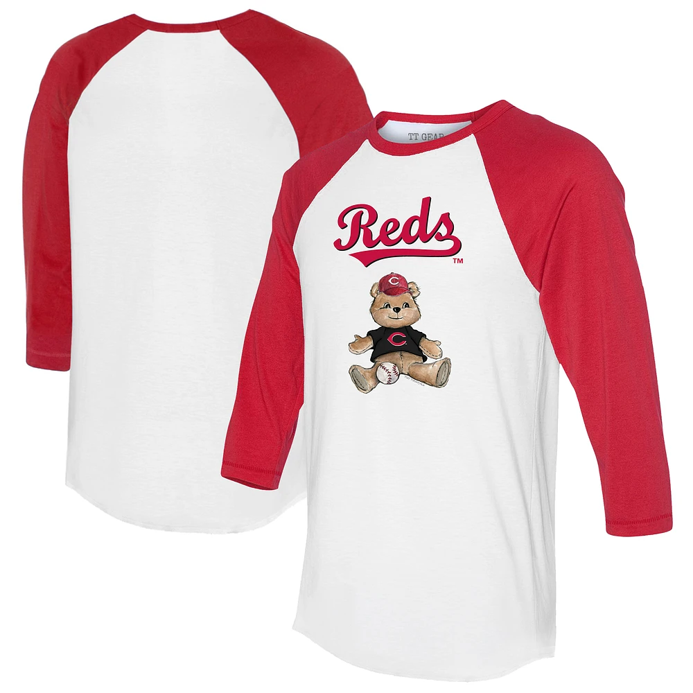 Women's Tiny Turnip White/Red Cincinnati Reds Teddy Boy 3/4-Sleeve Raglan T-Shirt