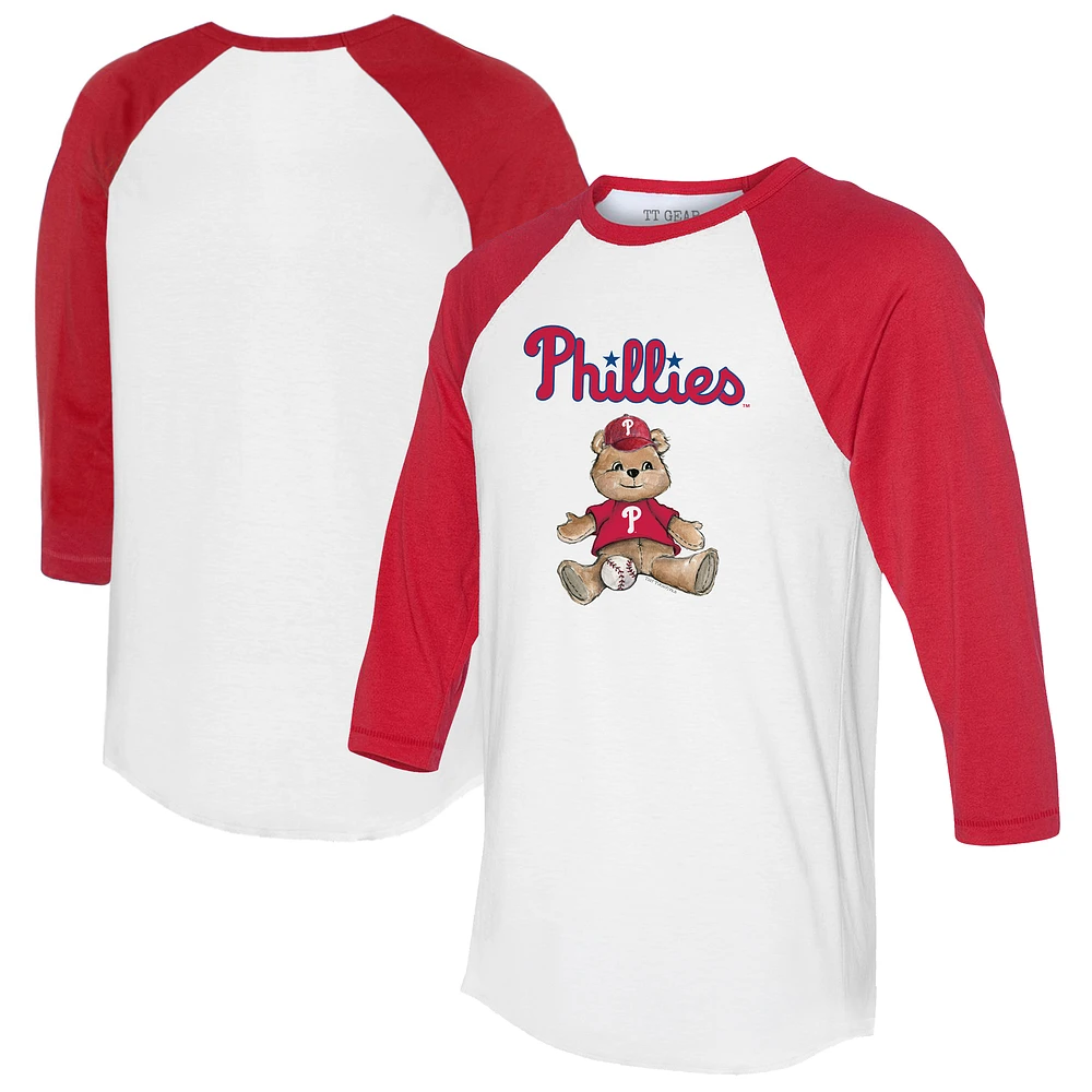 Women's Tiny Turnip White/Red Philadelphia Phillies Teddy Boy 3/4-Sleeve Raglan T-Shirt