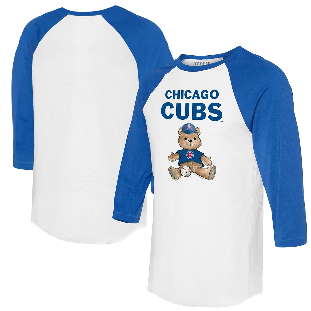 Women's Tiny Turnip White/Royal Chicago Cubs Teddy Boy 3/4-Sleeve Raglan T-Shirt