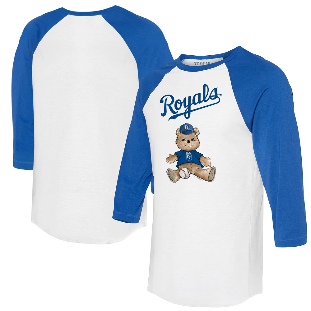 Women's Tiny Turnip White/Royal Kansas City Royals Teddy Boy 3/4-Sleeve Raglan T-Shirt