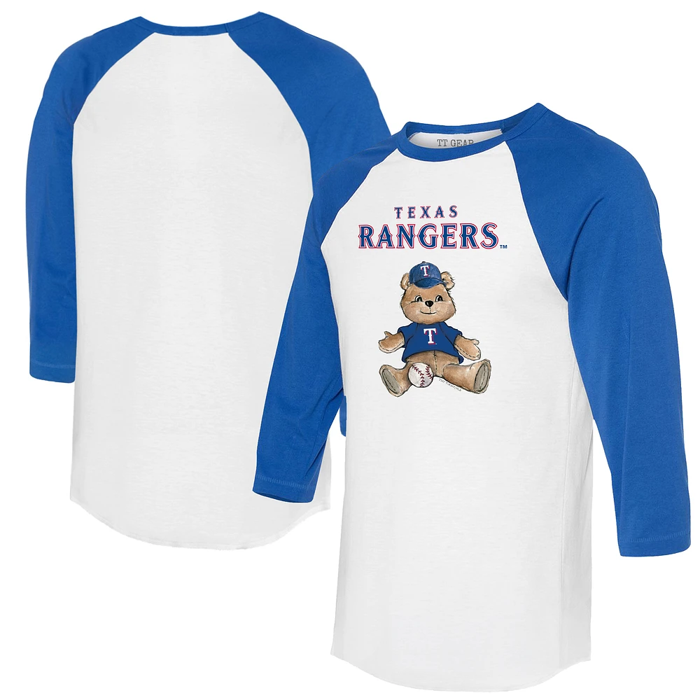 Women's Tiny Turnip White/Royal Texas Rangers Teddy Boy 3/4-Sleeve Raglan T-Shirt
