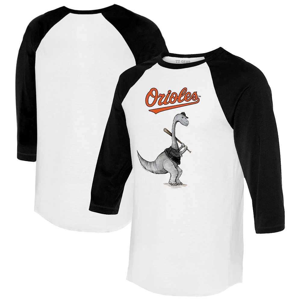 Women's Tiny Turnip White/Black Baltimore Orioles Bronto 3/4-Sleeve Raglan T-Shirt