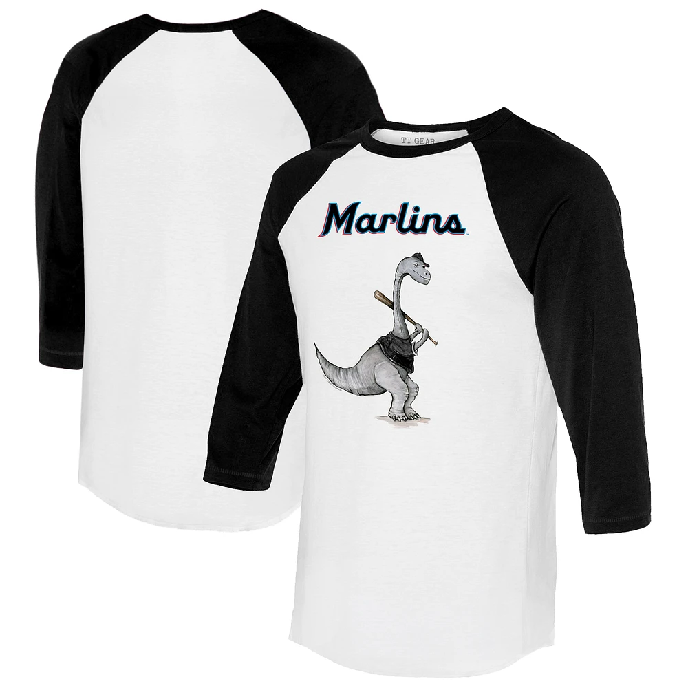 Women's Tiny Turnip White/Black Miami Marlins Bronto 3/4-Sleeve Raglan T-Shirt