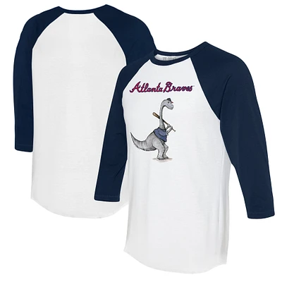 Women's Tiny Turnip White/Navy Atlanta Braves Bronto 3/4-Sleeve Raglan T-Shirt