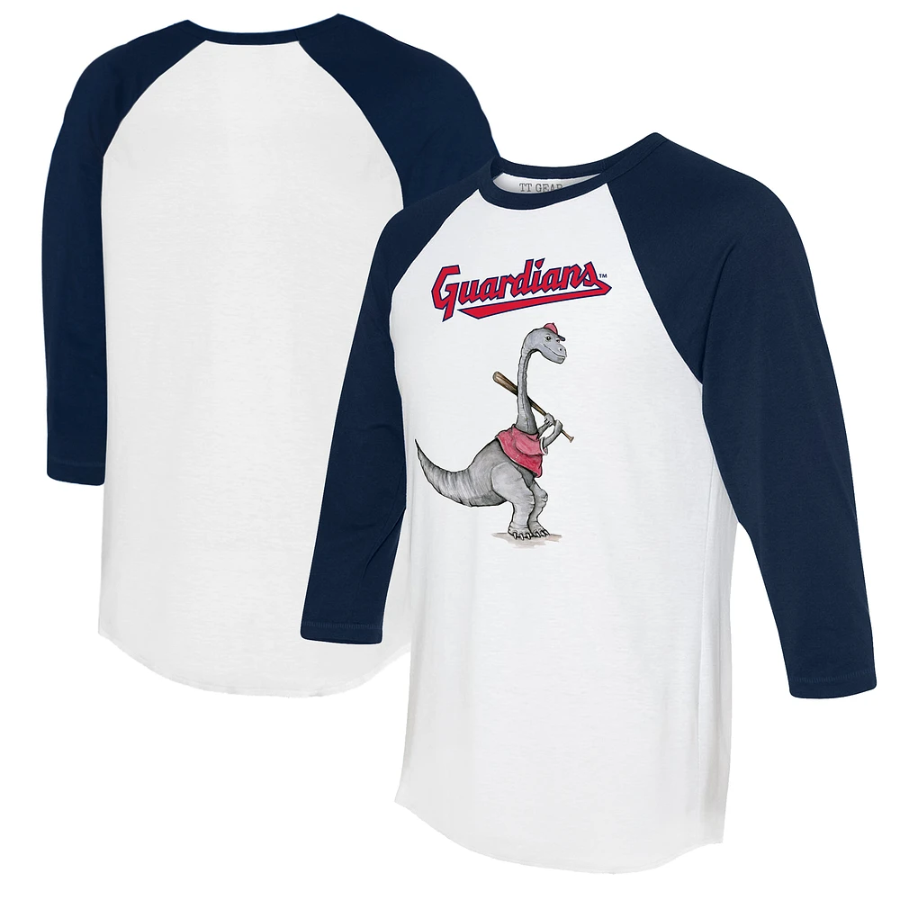 Women's Tiny Turnip White/Navy Cleveland Guardians Bronto 3/4-Sleeve Raglan T-Shirt