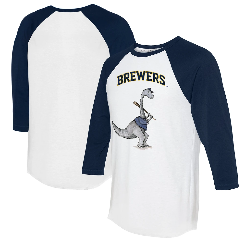 Women's Tiny Turnip White/Navy Milwaukee Brewers Bronto 3/4-Sleeve Raglan T-Shirt