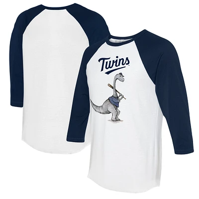 Women's Tiny Turnip White/Navy Minnesota Twins Bronto 3/4-Sleeve Raglan T-Shirt