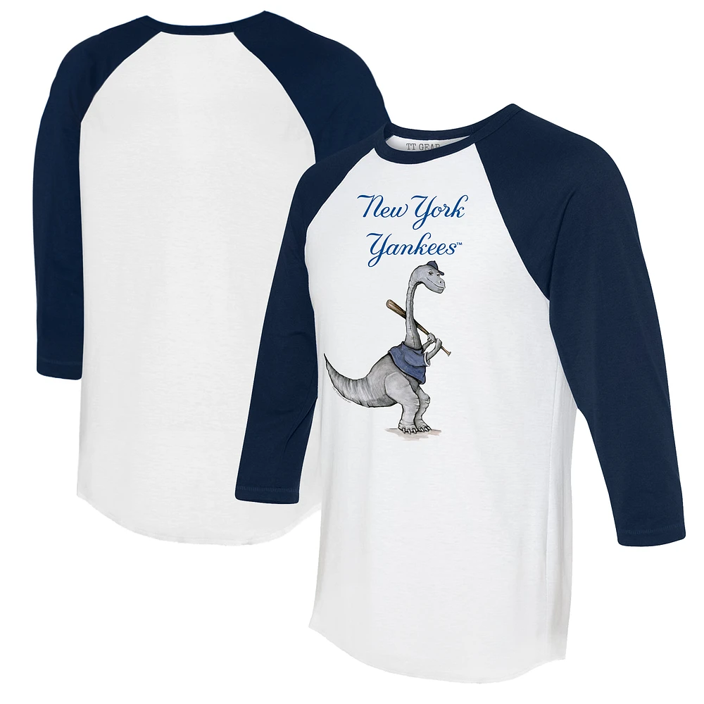 Women's Tiny Turnip White/Navy New York Yankees Bronto 3/4-Sleeve Raglan T-Shirt
