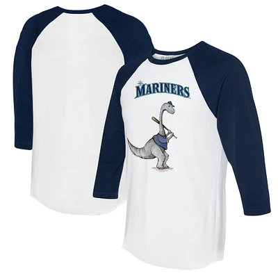 Women's Tiny Turnip White/Navy Seattle Mariners Bronto 3/4-Sleeve Raglan T-Shirt