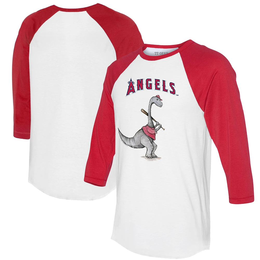 Women's Tiny Turnip White/Red Los Angeles Angels Bronto 3/4-Sleeve Raglan T-Shirt
