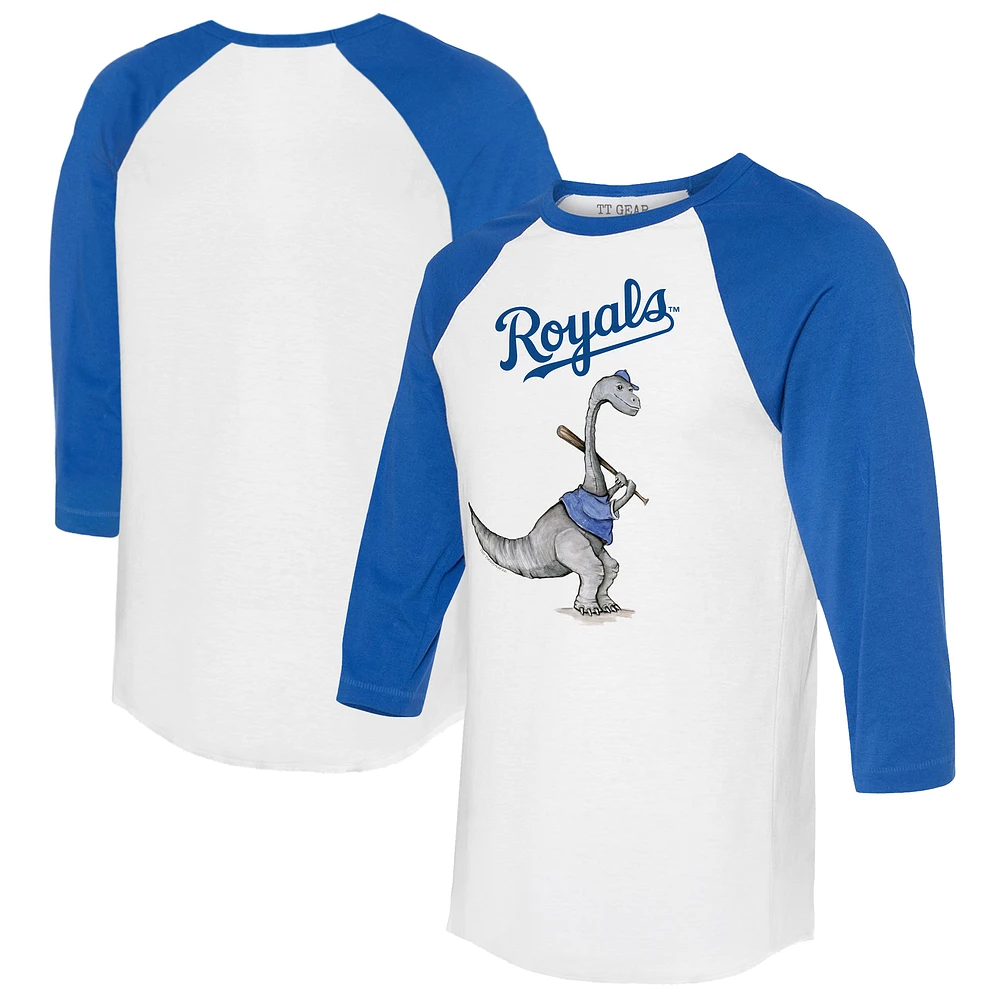 Women's Tiny Turnip White/Royal Kansas City Royals Bronto 3/4-Sleeve Raglan T-Shirt
