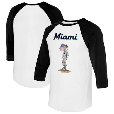 Women's Tiny Turnip White/Black Miami Marlins Bubbles 3/4-Sleeve Raglan T-Shirt