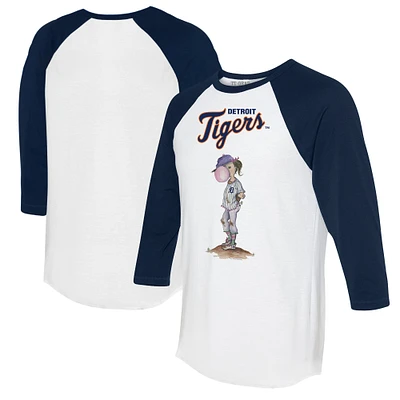 Women's Tiny Turnip White/Navy Detroit Tigers Bubbles 3/4-Sleeve Raglan T-Shirt