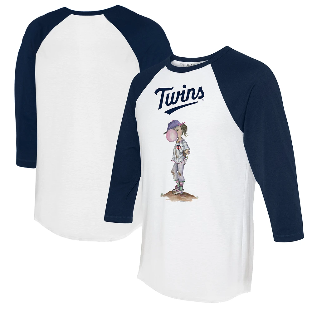 Women's Tiny Turnip White/Navy Minnesota Twins Bubbles 3/4-Sleeve Raglan T-Shirt