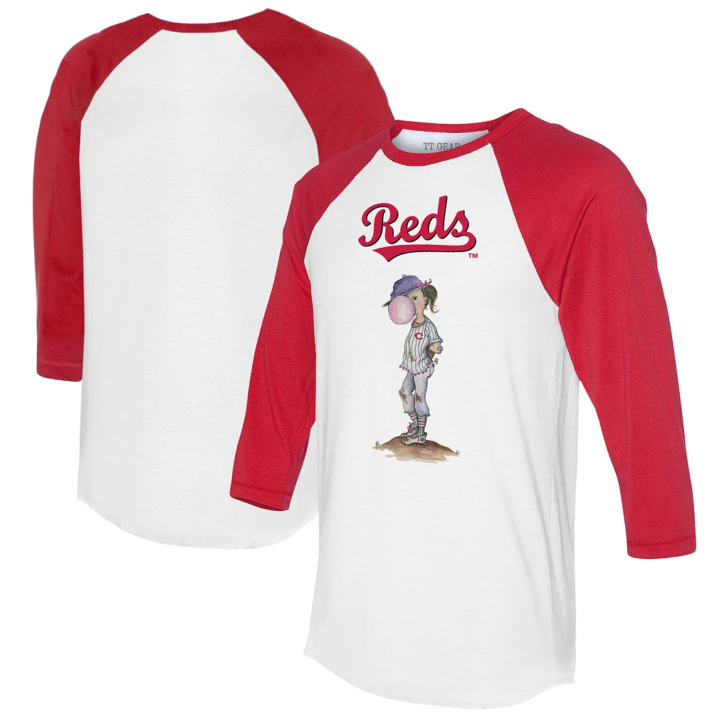 Women's Tiny Turnip White/Red Cincinnati Reds Bubbles 3/4-Sleeve Raglan T-Shirt