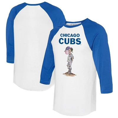 Women's Tiny Turnip White/Royal Chicago Cubs Bubbles 3/4-Sleeve Raglan T-Shirt