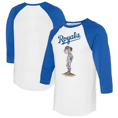 Women's Tiny Turnip White/Royal Kansas City Royals Bubbles 3/4-Sleeve Raglan T-Shirt