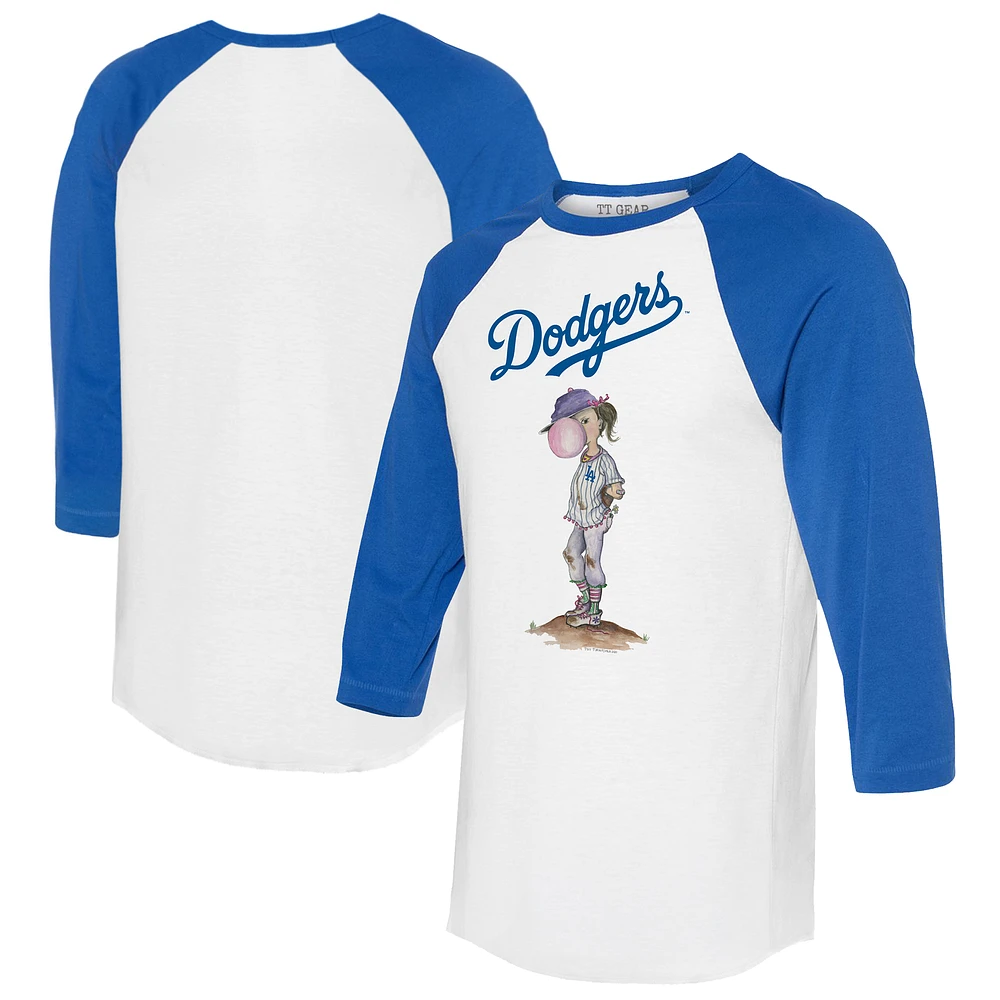 Women's Tiny Turnip White/Royal Los Angeles Dodgers Bubbles 3/4-Sleeve Raglan T-Shirt