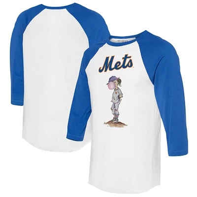 Women's Tiny Turnip White/Royal New York Mets Bubbles 3/4-Sleeve Raglan T-Shirt
