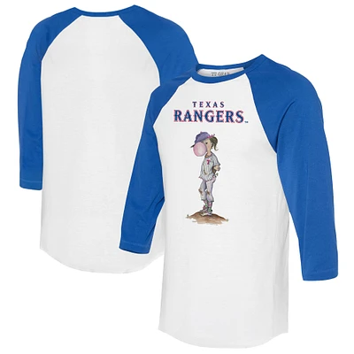 Women's Tiny Turnip White/Royal Texas Rangers Bubbles 3/4-Sleeve Raglan T-Shirt