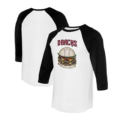 Women's Tiny Turnip White/Black Arizona Diamondbacks Burger 3/4-Sleeve Raglan T-Shirt