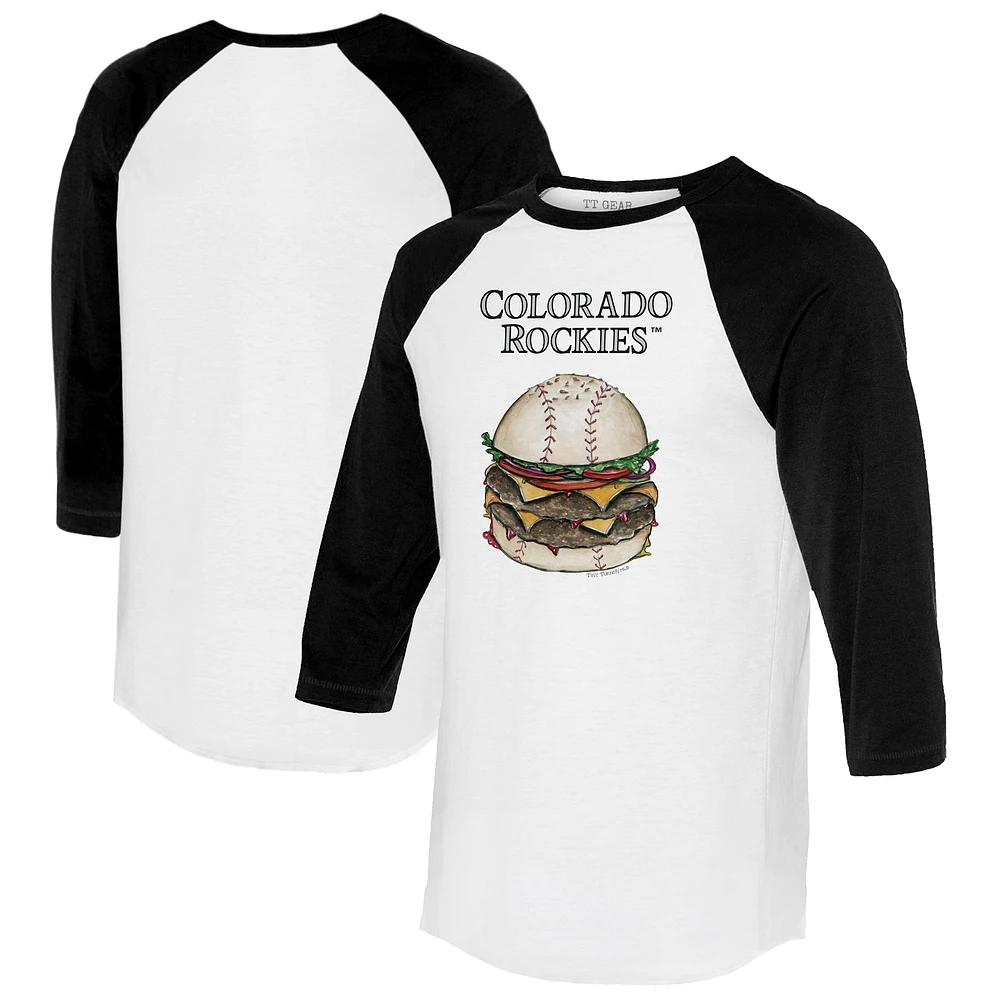 Women's Tiny Turnip White/Black Colorado Rockies Burger 3/4-Sleeve Raglan T-Shirt