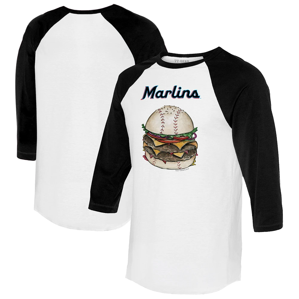 Women's Tiny Turnip White/Black Miami Marlins Burger 3/4-Sleeve Raglan T-Shirt