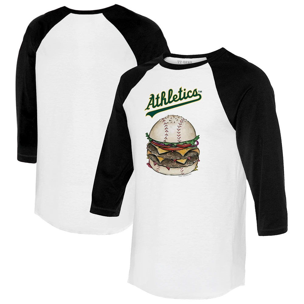 Women's Tiny Turnip White/Black Athletics Burger 3/4-Sleeve Raglan T-Shirt