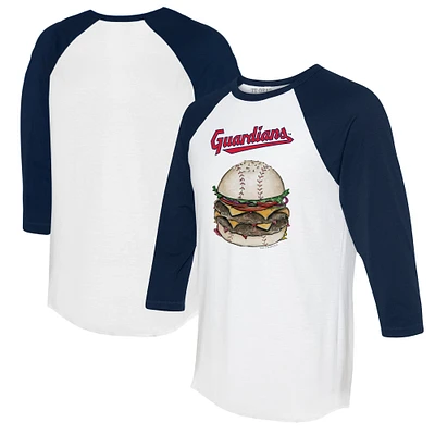 Women's Tiny Turnip White/Navy Cleveland Guardians Burger 3/4-Sleeve Raglan T-Shirt