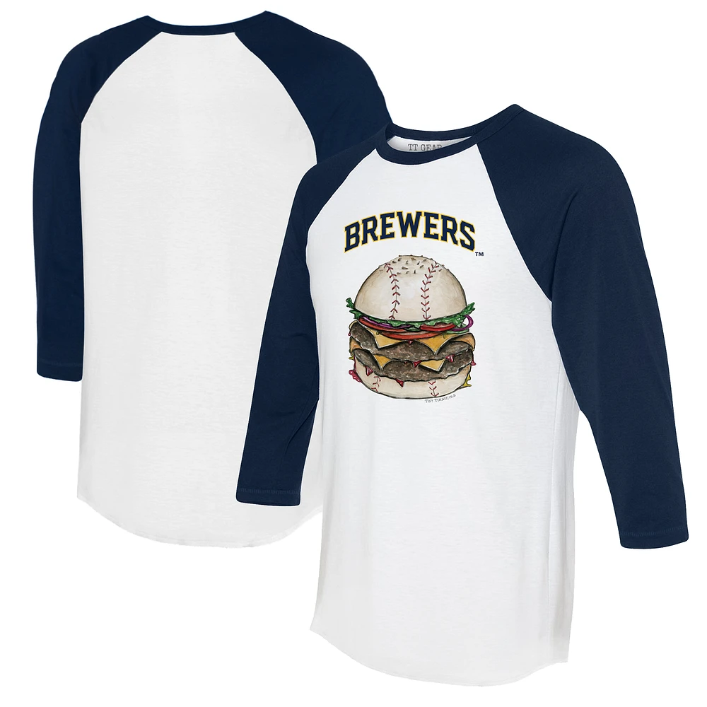 Women's Tiny Turnip White/Navy Milwaukee Brewers Burger 3/4-Sleeve Raglan T-Shirt