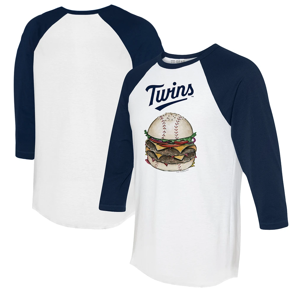 Women's Tiny Turnip White/Navy Minnesota Twins Burger 3/4-Sleeve Raglan T-Shirt