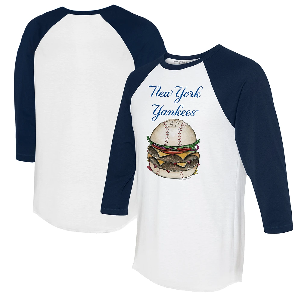 Women's Tiny Turnip White/Navy New York Yankees Burger 3/4-Sleeve Raglan T-Shirt