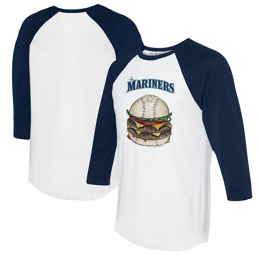 Women's Tiny Turnip White/Navy Seattle Mariners Burger 3/4-Sleeve Raglan T-Shirt