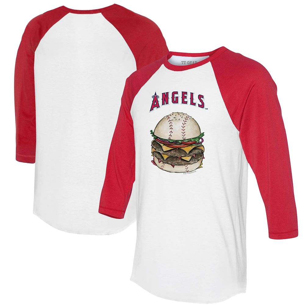Women's Tiny Turnip White/Red Los Angeles Angels Burger 3/4-Sleeve Raglan T-Shirt
