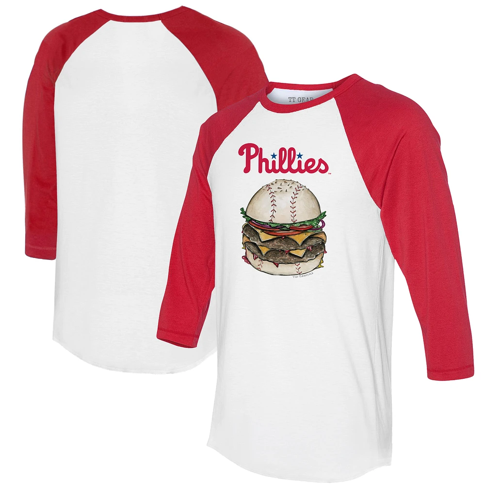Women's Tiny Turnip White/Red Philadelphia Phillies Burger 3/4-Sleeve Raglan T-Shirt