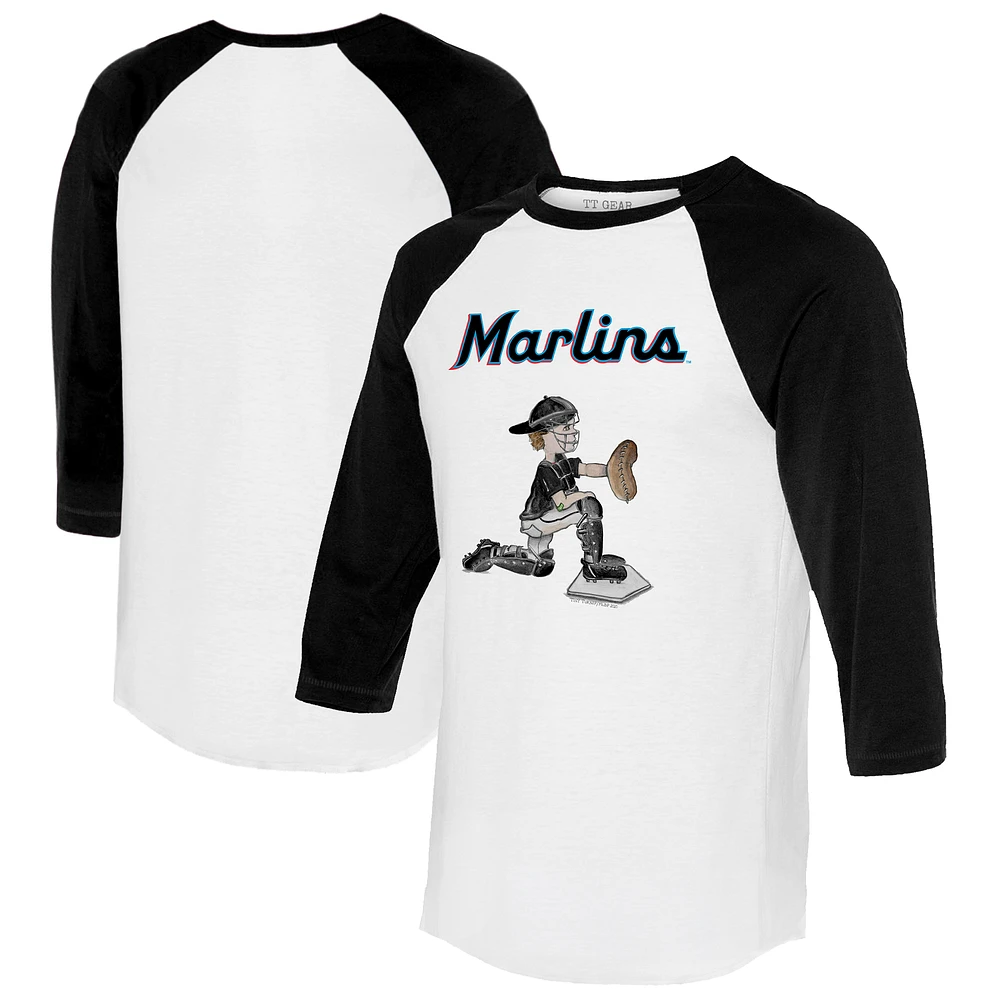 Women's Tiny Turnip White/Black Miami Marlins Caleb 3/4-Sleeve Raglan T-Shirt