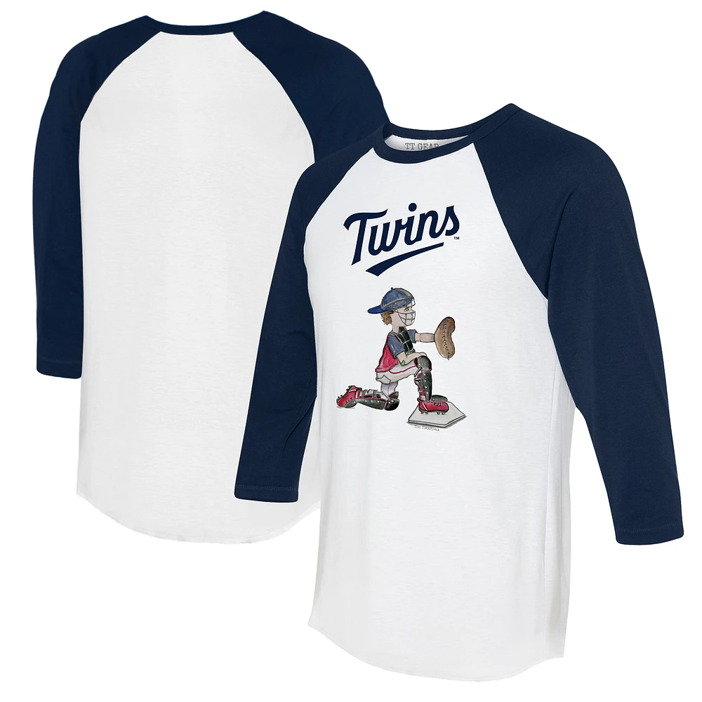 Women's Tiny Turnip White/Navy Minnesota Twins Caleb 3/4-Sleeve Raglan T-Shirt