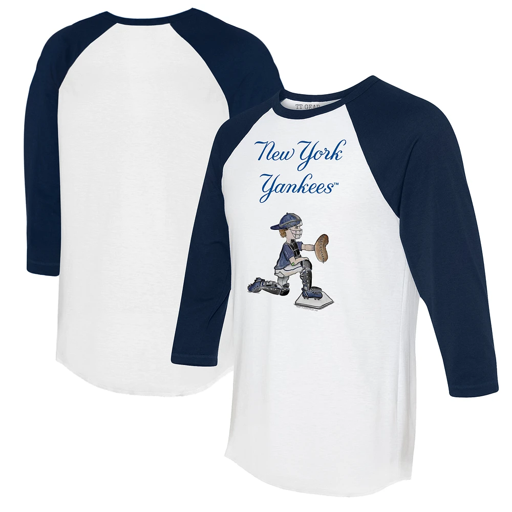 Women's Tiny Turnip White/Navy New York Yankees Caleb 3/4-Sleeve Raglan T-Shirt