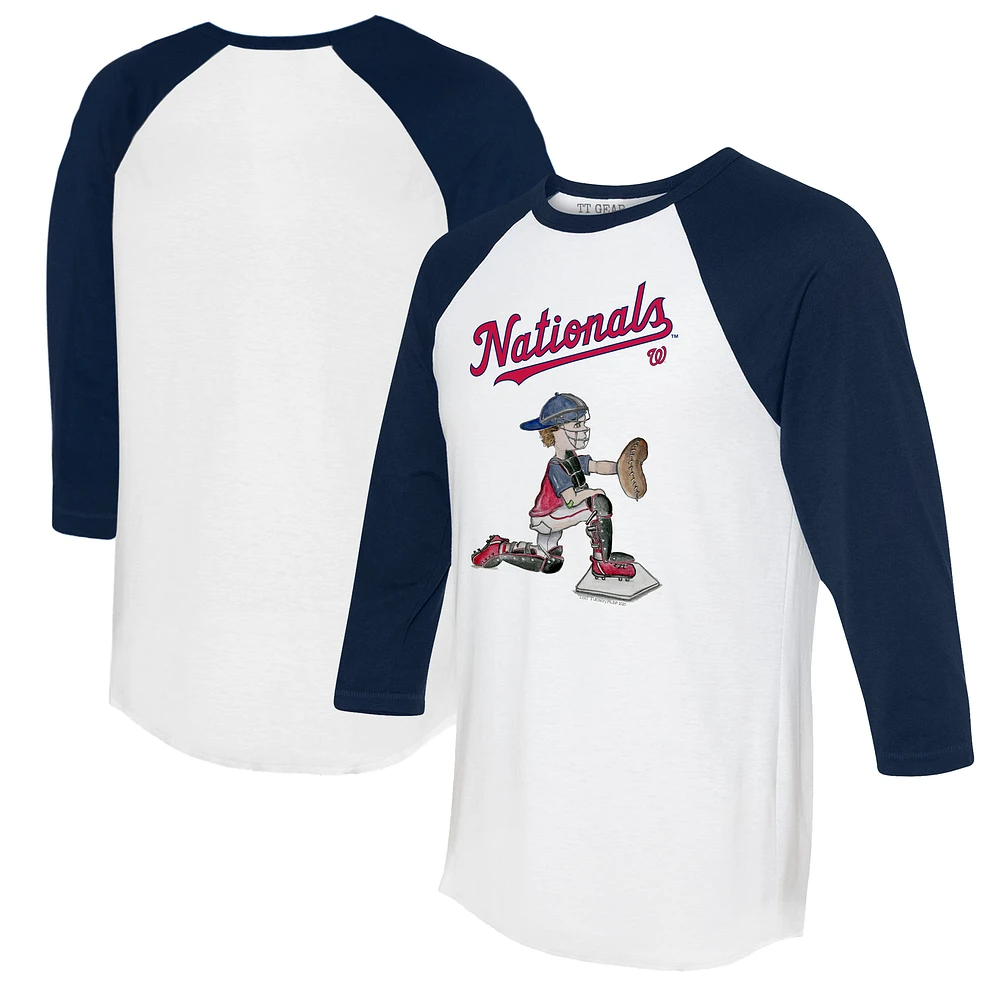 Women's Tiny Turnip White/Navy Washington Nationals Caleb 3/4-Sleeve Raglan T-Shirt