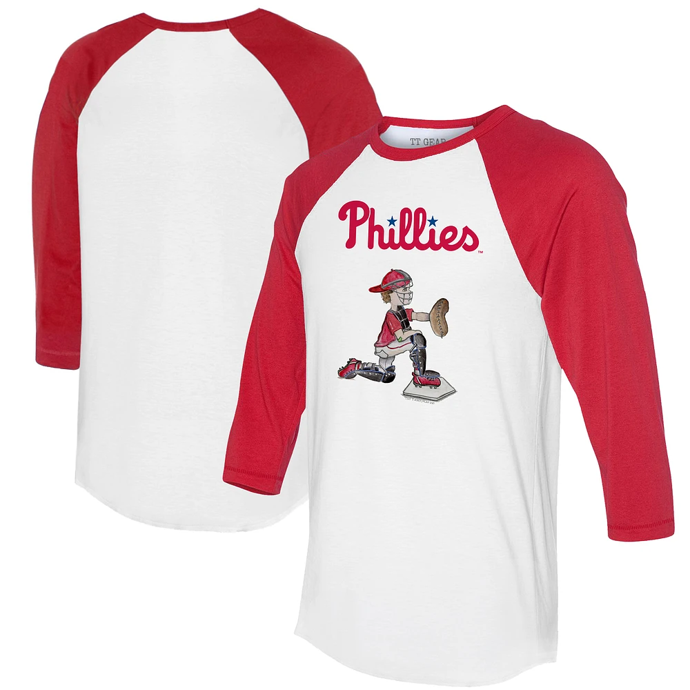 Women's Tiny Turnip White/Red Philadelphia Phillies Caleb 3/4-Sleeve Raglan T-Shirt