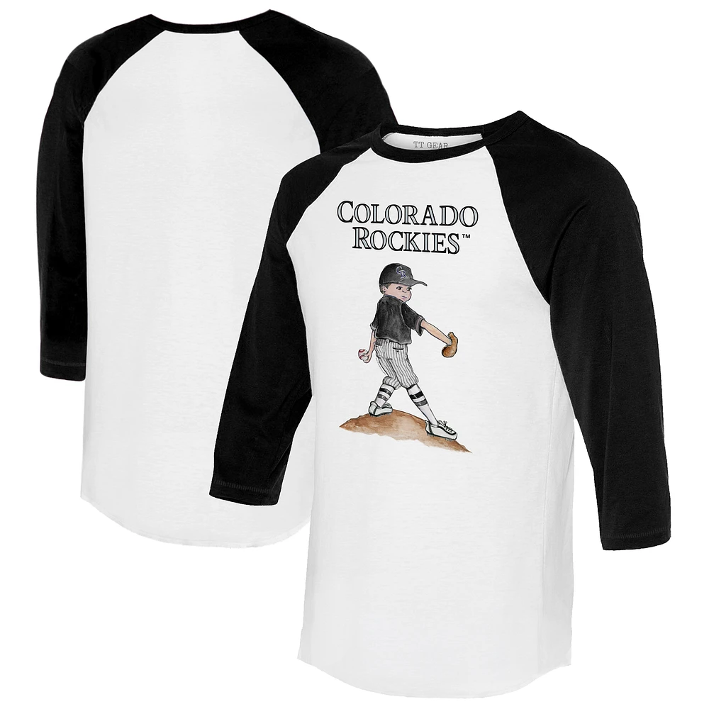 Women's Tiny Turnip White/Black Colorado Rockies Clemente 3/4-Sleeve Raglan T-Shirt