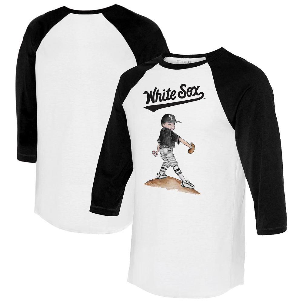 Women's Tiny Turnip White/Black Chicago White Sox Clemente 3/4-Sleeve Raglan T-Shirt
