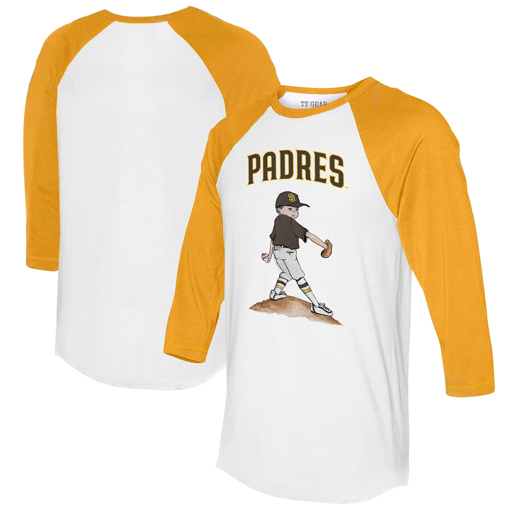 Women's Tiny Turnip White/Gold San Diego Padres Clemente 3/4-Sleeve Raglan T-Shirt
