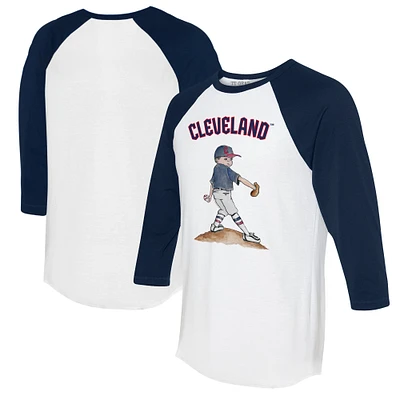 Women's Tiny Turnip White/Navy Cleveland Guardians Clemente 3/4-Sleeve Raglan T-Shirt