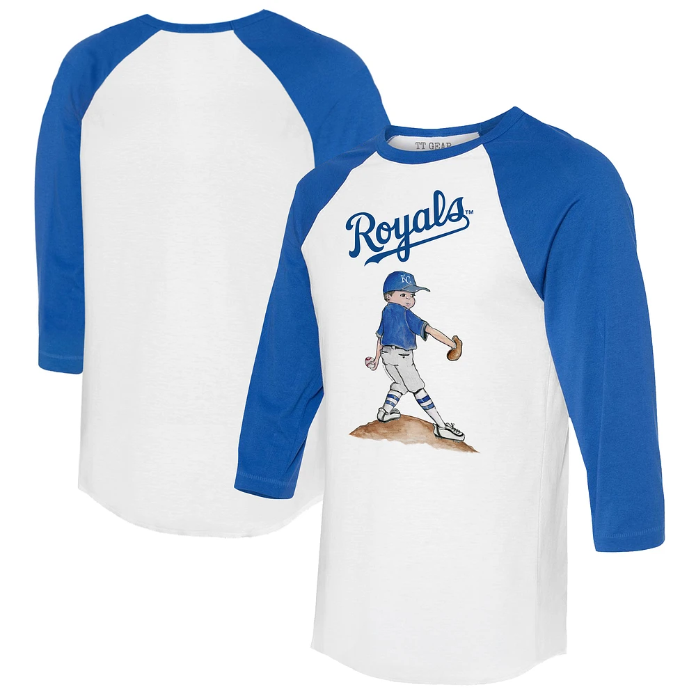 Women's Tiny Turnip White/Royal Kansas City Royals Clemente 3/4-Sleeve Raglan T-Shirt