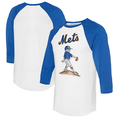 Women's Tiny Turnip White/Royal New York Mets Clemente 3/4-Sleeve Raglan T-Shirt