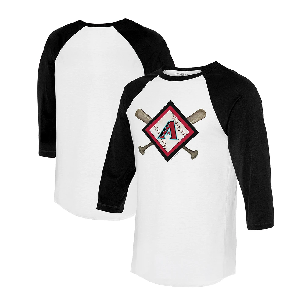Women's Tiny Turnip White/Black Arizona Diamondbacks Diamond Cross Bats 3/4-Sleeve Raglan T-Shirt